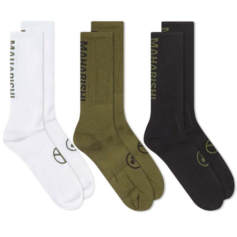 9506円 ついに再販開始 マハリシ メンズ 靴下 アンダーウェア Maharishi Miltype Peace Sport Sock - 3 Pack White Black Olive