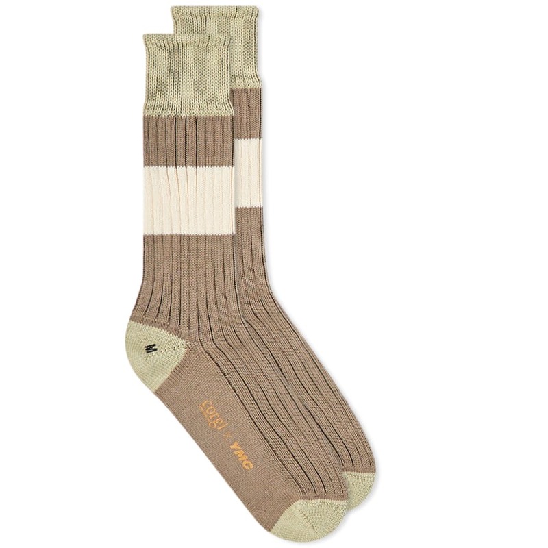 ワイエムシー レディース 靴下 アンダーウェア YMC Sports Sock Brown-Ecru-Green