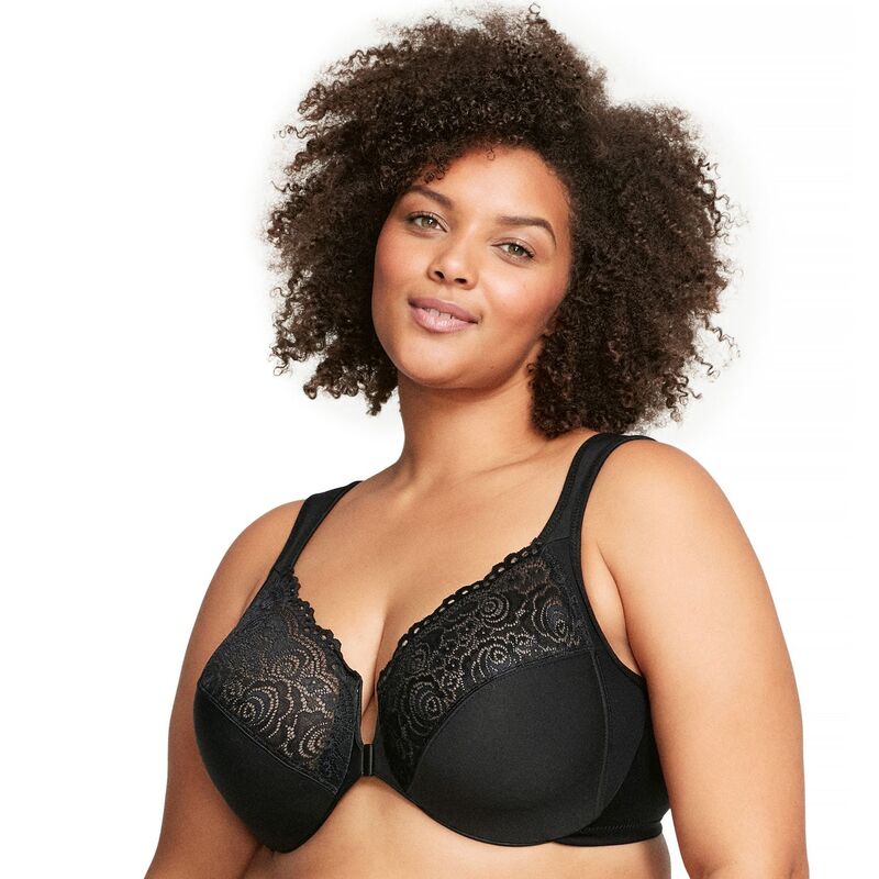 グラマライズ レディース アンダーウェア ブラジャー プラスサイズ Plusize Glamorise Full-Figure Wonderwire Front Close Bra 1245 Black ブラック