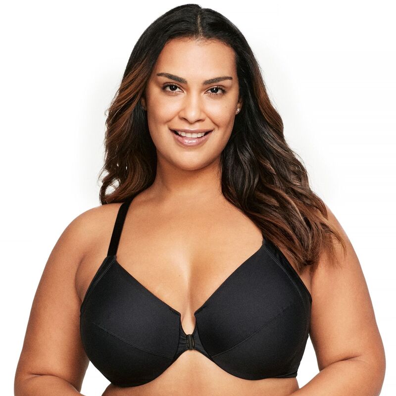 グラマライズ レディース アンダーウェア ブラジャー プラスサイズ Plusize Glamorise Full-Figure Front Close Wonderwire Bra With Smoothing Back 1247 Black ブラック｜ReVida 店