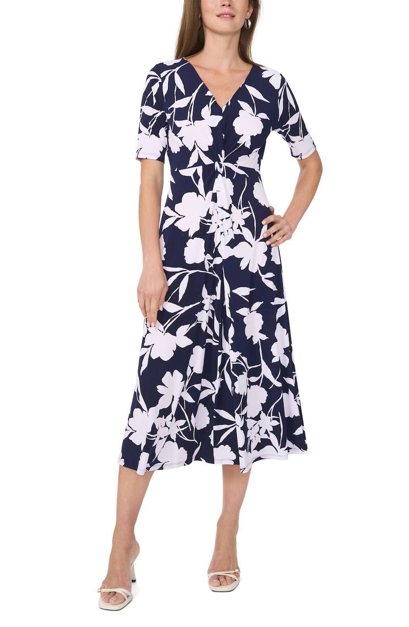ミスク レディース トップス 衣裳 Vのど首 MIDI Women\u0027s MSK V-Neck Twist Front Midi Dress Navy 米国海軍