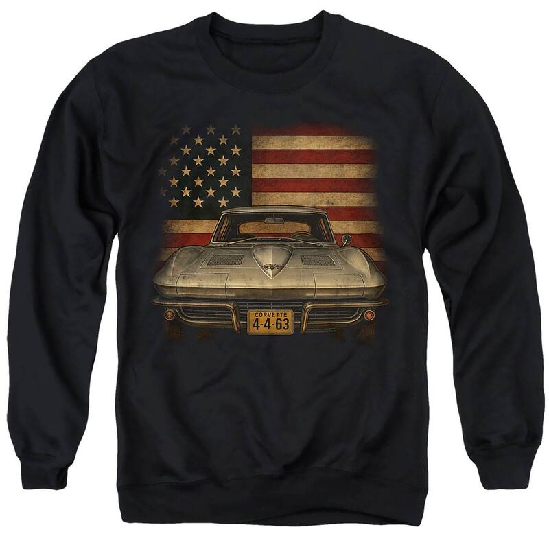 アニメ文字記号 レディース トップス プルオーバー 汗水 Licensed Character Men\u0027s Chevrolet Corvette USA Flag Sweatshirt Black 黒いこと