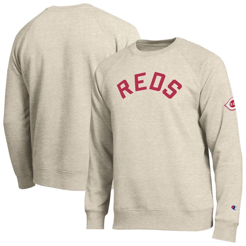 はやりっ児 レディース トップス プルオーバー 汗水 Men\u0027s Champion Oatmeal Cincinnati Reds All-Star Soft Felt Raglan Sweatshirt Red Multi 赤いこと