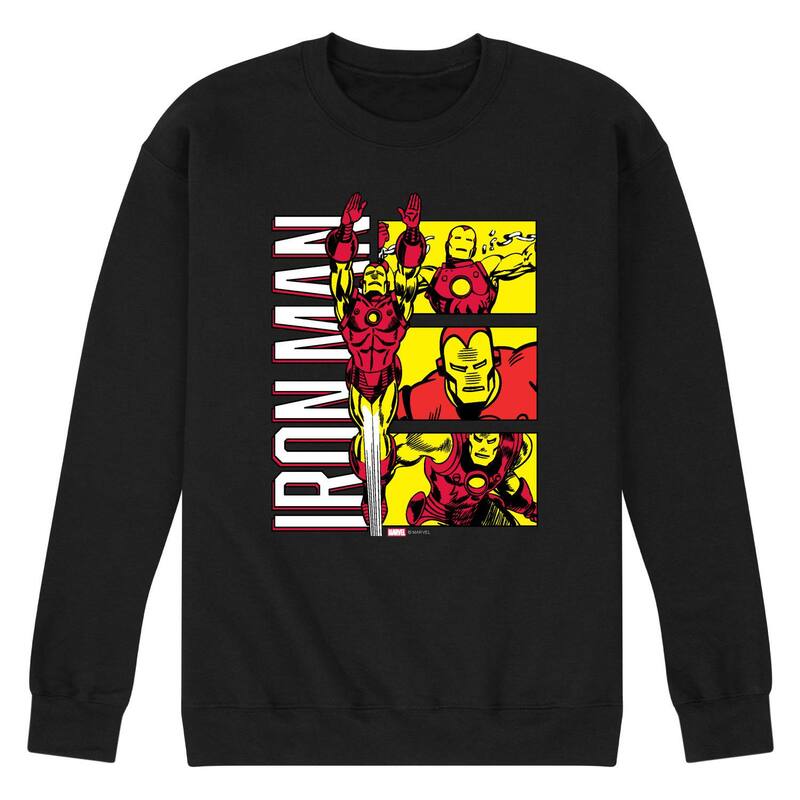 アニメ文字記号 レディース トップス ティーシャツ 汗水 フリース Licensed Character Men\u0027s Iron Man Comic Grid Fleece Sweatshirt Black 黒いこと