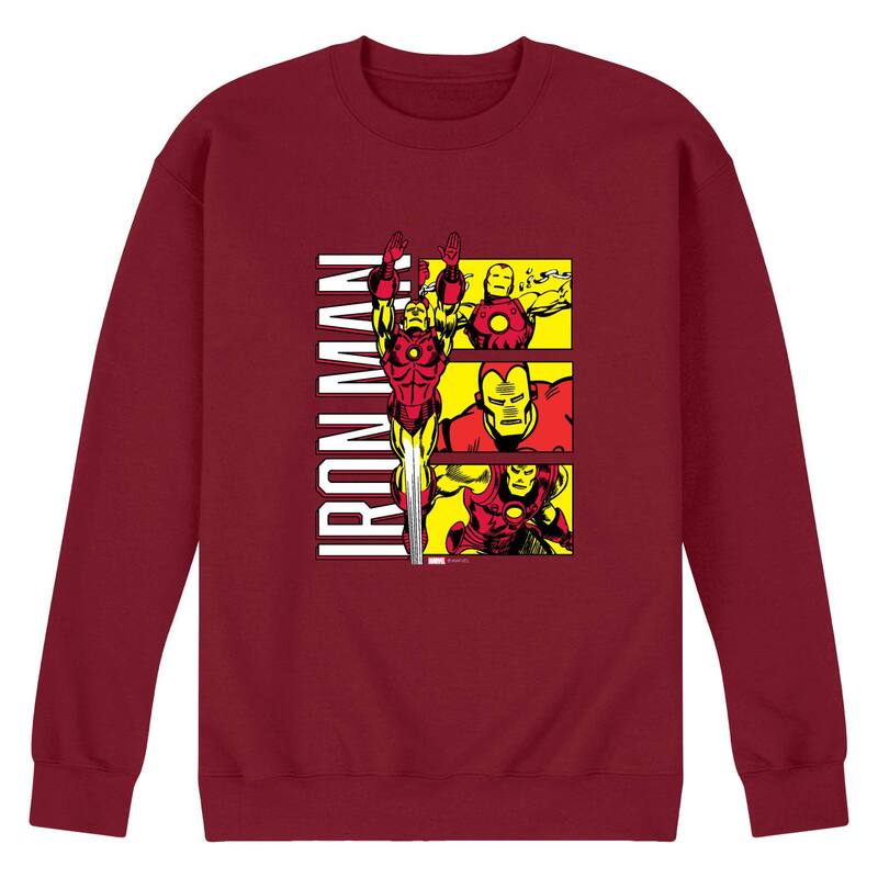 アニメ文字記号 レディース トップス ティーシャツ 汗水 フリース Licensed Character Men\u0027s Iron Man Comic Grid Fleece Sweatshirt Garnet