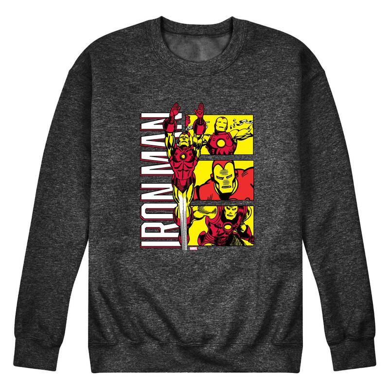 アニメ文字記号 レディース トップス ティーシャツ 汗水 フリース Licensed Character Men\u0027s Iron Man Comic Grid Fleece Sweatshirt Heather Charcoal 濃灰色