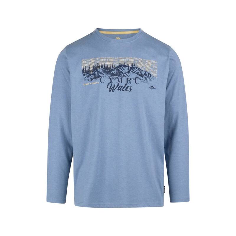トレス通行手形 レディース トップス ティーシャツ 刷り上げる 長袖 Trespass Mens Kulam Printed Long-Sleeved T-Shirt Denim Blue Marl マール