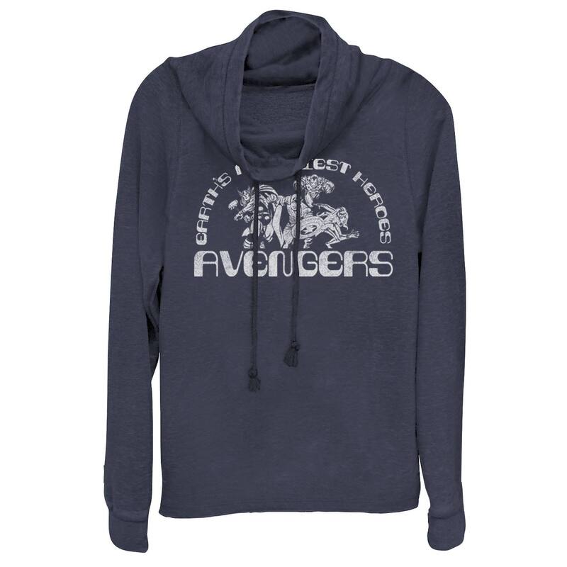 アニメ文字記号 レディース トップス プルオーバー グラフィック Licensed Character Juniors\u0027 Marvel Avengers Classic Earth\u0027s Mightiest Heroes Retro Cowlneck Graphic Lightweight Long Sleeve Navy 米国海軍