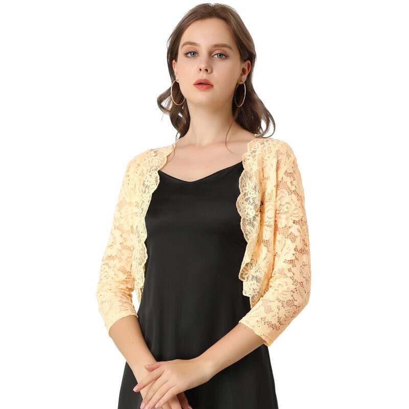 アレグラ ケー レディース トップス シャツ フラワー柄 シアー レース フラワー ALLEGRA K Women's Elegant 3/4 Sleeve Sheer Lace Floral Open Front Shrug Top Light Beige X LARGE Beige ベージュ|ReVida 店