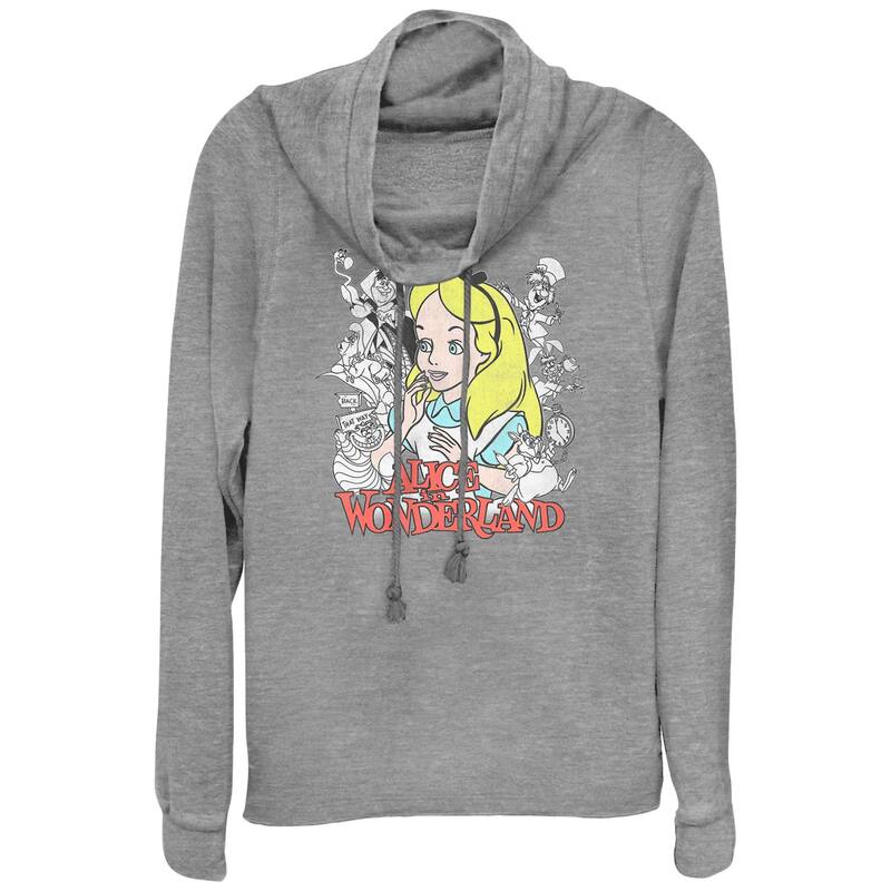 ウォルトディズニー レディース トップス プルオーバー グラフィック Disney\u0027s Alice In Wonderland Juniors\u0027 Funny Group Cowlneck Graphic Lightweight Long Sleeve Gray Heather 薄墨色