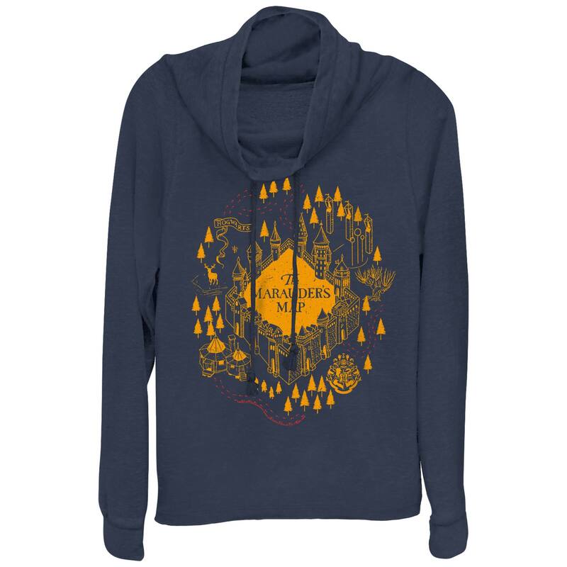 アニメ文字記号 レディース トップス プルオーバー グラフィック Licensed Character Juniors\u0027 Harry Potter The Marauder\u0027s Map Cowlneck Graphic Lightweight Long Sleeve Navy 米国海軍