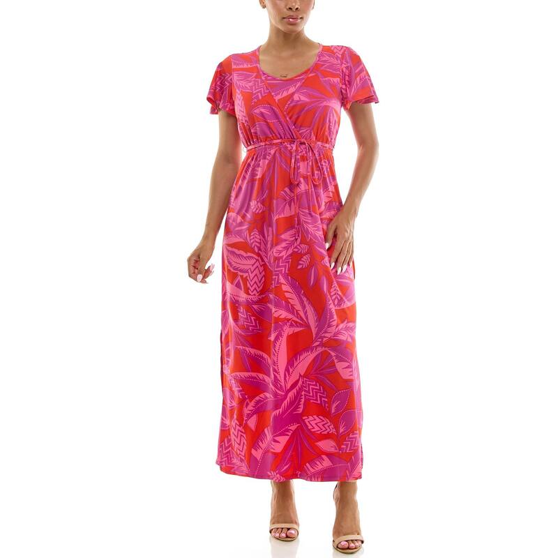 ニナレオナルド レディース トップス ワンピース シャツ マキシ Women's Nina Leonard Flutter Sleeve Faux Undershirt Maxi Dress Orange Violet オレンジ｜ReVida 店 12,980円