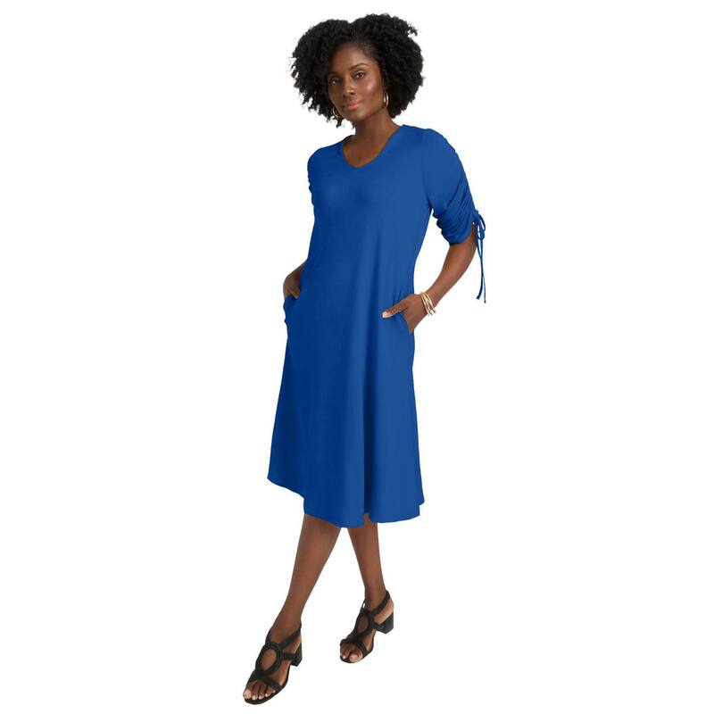 ジェシカロンドン レディース トップス ワンピース プラスサイズ ミディ Jessica London Women's Plusize Tie Sleeve Midi Dress Dark Sapphire サファイア｜ReVida 店 12,980円