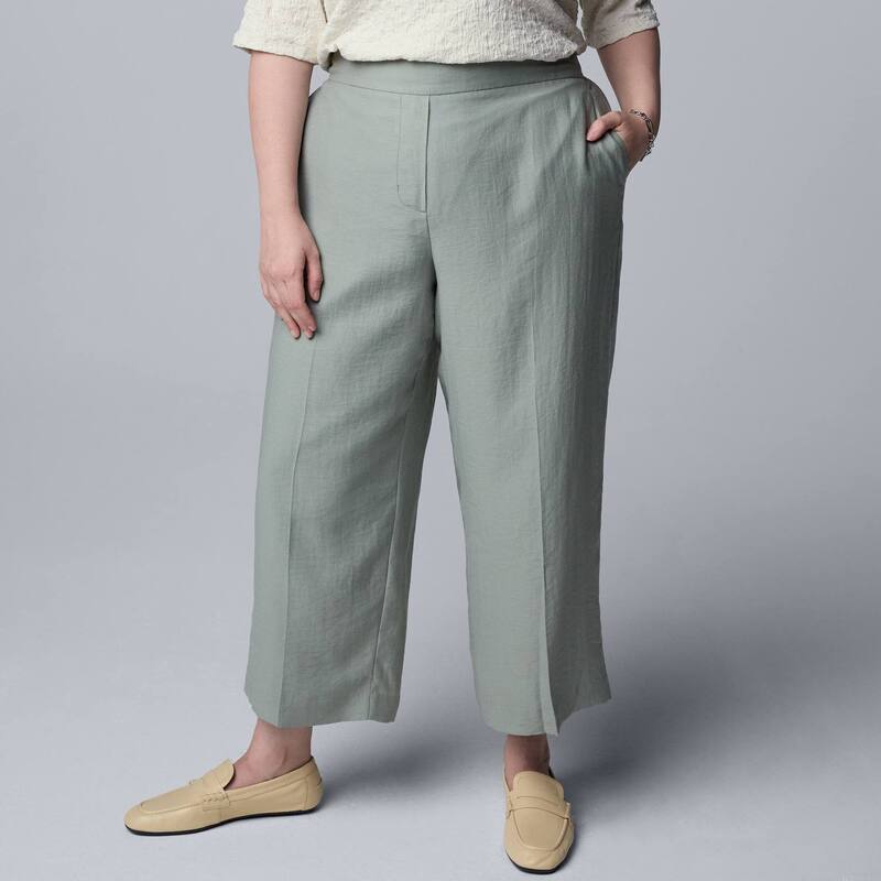 ヴェラウォン レディース ボトムス カジュアルパンツ プラスサイズ リネン Plusize Simply Vera Wang Relaxed Linen Pull-On Pants Emira Green グリーン｜ReVida 店