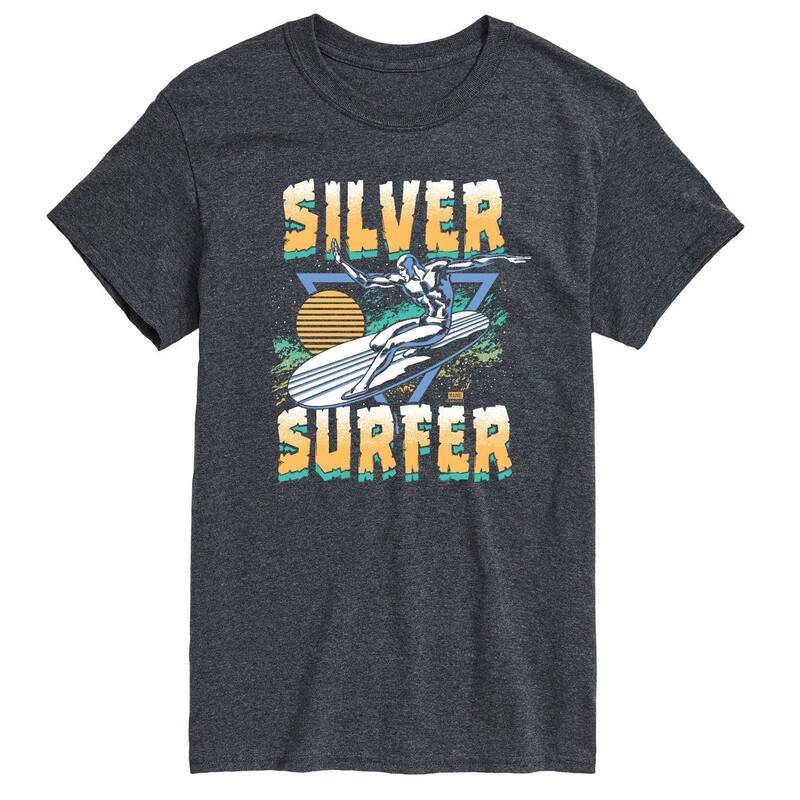 マーベル レディース トップス Tシャツ トール グラフィック Big & Tall Marvel The Fantastic Four Silver Surfer '80s Retro Graphic Tee Heather Charcoal チャコール|ReVida 店