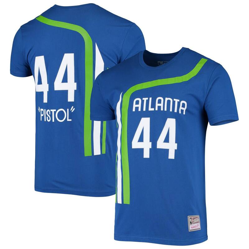 アンブランデッド レディース トップス プルオーバー Unbranded Men\u0027s Mitchell \u0026 Ness Pete Maravich Blue Atlanta Hawks Hardwood Classicstitch Name \u0026 Number T-Shirt Haw Blue 青色