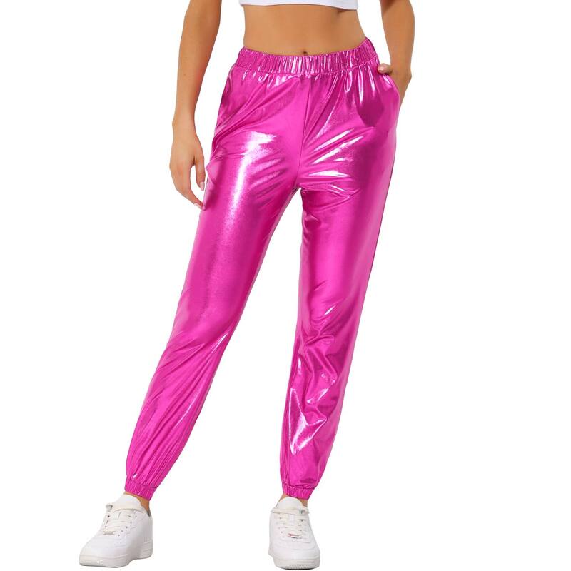 アレグラ ケー レディース ボトムス 心地好いズボン下 ハイウエストール ALLEGRA K Women\u0027s Party Sparkle Shiny High Waist Metallic Jogger Pants Hot Pink サクラ色