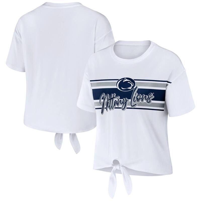 ウェア バイ エリン アンドルーズ レディース トップス Tシャツ クロップド Women's WEAR by Erin Andrews White Penn State Nittany Lionstriped Front Knot Cropped T-Shirt Pst White ホワイト｜ReVida 店