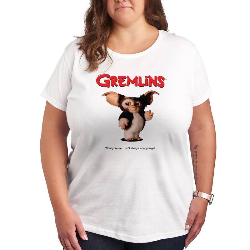 アニメキャラクター レディース トップス Tシャツ プラスサイズ グラフィック Licensed Character Plusize Gremlins Movie Poster Graphic Tee White ホワイト|ReVida 店