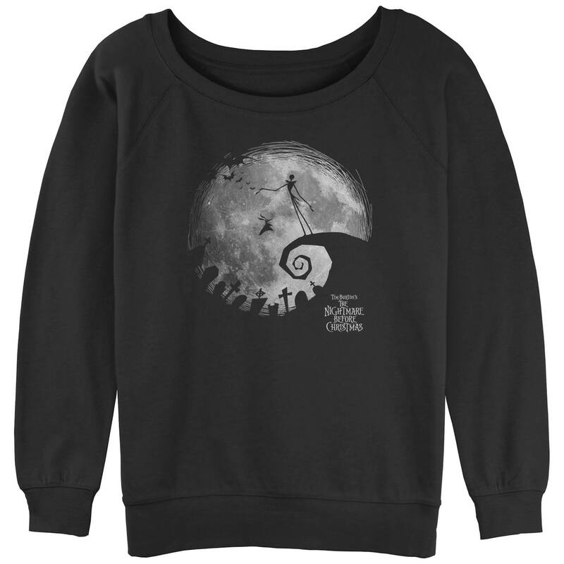 ディズニー レディース トップス Tシャツ パイル グラフィック Disney's The Nightmare Before Christmas Full Moon Juniors' Graphic Slouchy Terry Black ブラック|ReVida 店