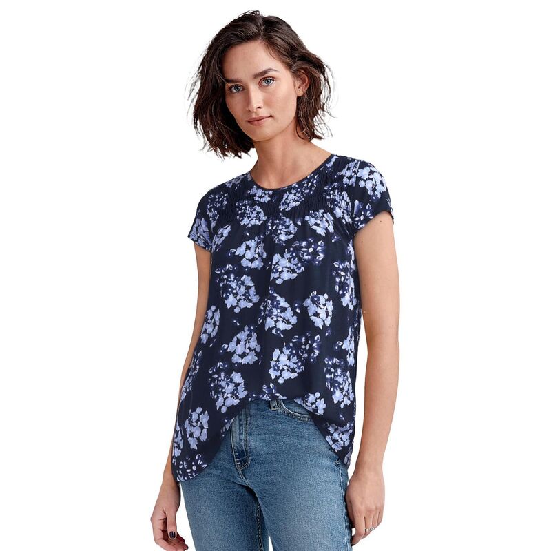 Ellos レディース トップス プルオーバー 足し加える大きさ シャーリング Ellos Plusize Smocked Tunic Navy Floral Print 米国海軍