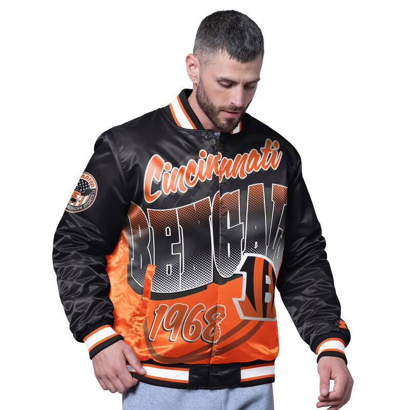 クランク レディース アウター 上衣・上衣 Men\u0027starter Black Cincinnati Bengals Pass Rush Varsity Full-Snap Jacket Bng Black 黒いこと