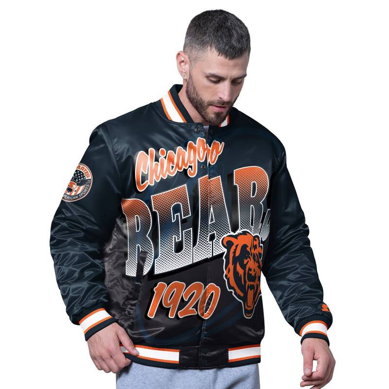 クランク レディース アウター 上衣・上衣 Men\u0027starter Navy Chicago Bears Pass Rush Varsity Full-Snap Jacket Brs Navy 米国海軍