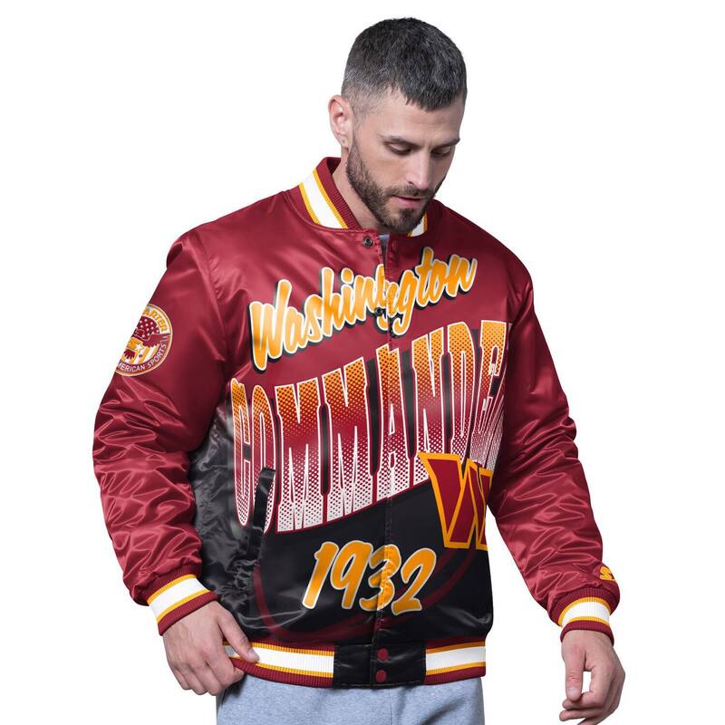 クランク レディース アウター 上衣・上衣 Men\u0027starter Burgundy Washington Commanders Pass Rush Varsity Full-Snap Jacket Wft Med Re バーガンディ