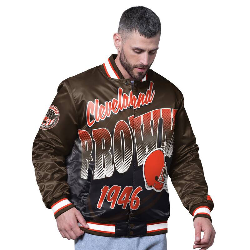 クランク レディース アウター 上衣・上衣 Men\u0027starter Brown Cleveland Browns Pass Rush Varsity Full-Snap Jacket Brn Brown 赤銅色