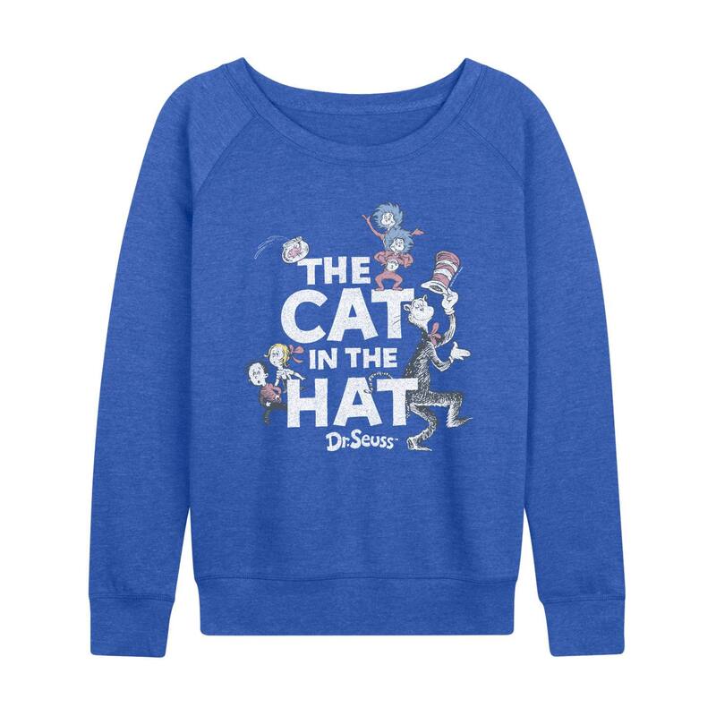 アニメ人となり レディース トップス ティーシャツ パイル Licensed Character Women\u0027s Dr. Seuss The Cat In The Hat Distressed French Terry Long Sleeve Tee Heatheroyal Blue ギョリュウモドキ