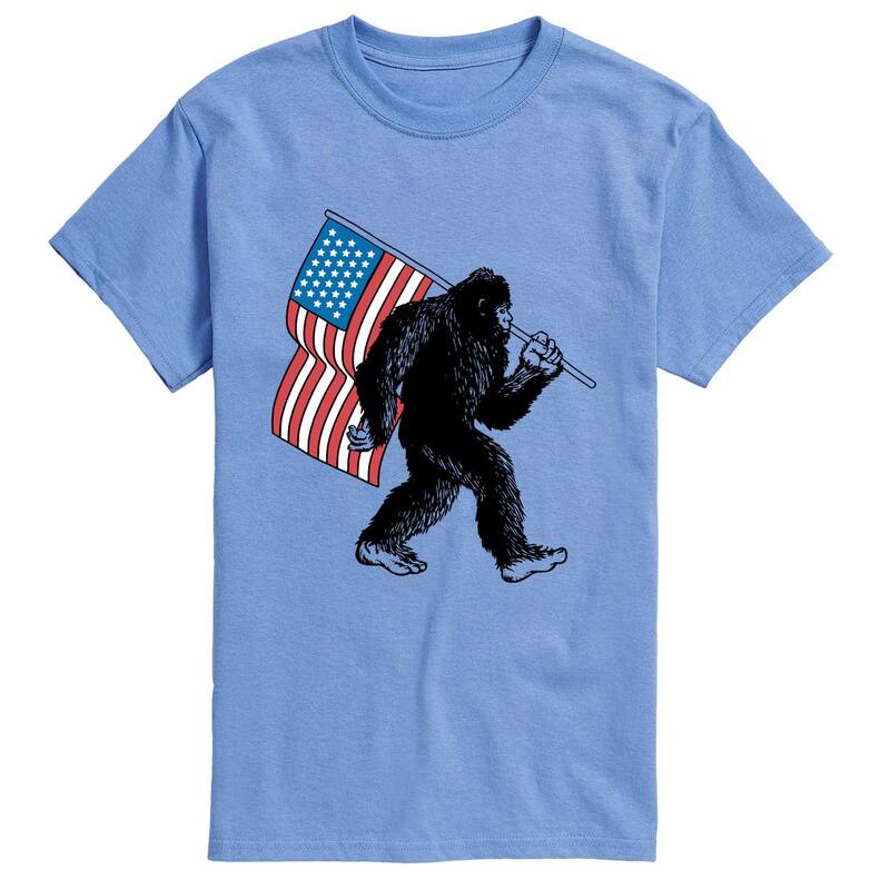 アニメキャラクター レディース トップス Tシャツ グラフィック Licensed Character Men'sasquatch With American Flagraphic Tee Carolina Blue ブルー|ReVida 店