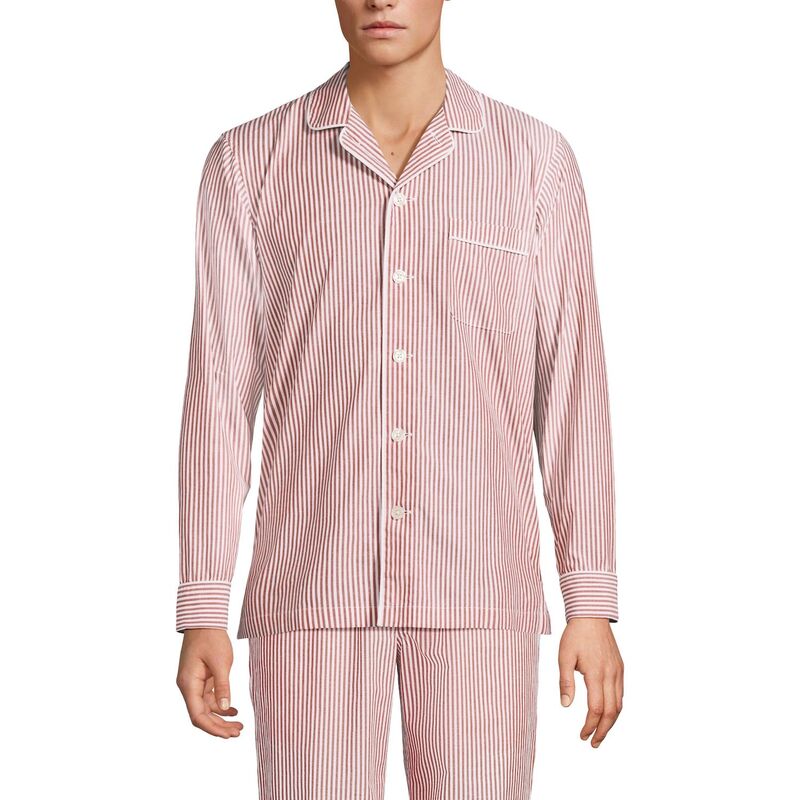 ランズ挙げ句の果て レディース アンダーお召しもの ナイト爵お召しもの プルオーバー Men\u0027s Lands\u0027 End Broadcloth Pajama Sleep Shirt Bourbon Stripe 縞模様