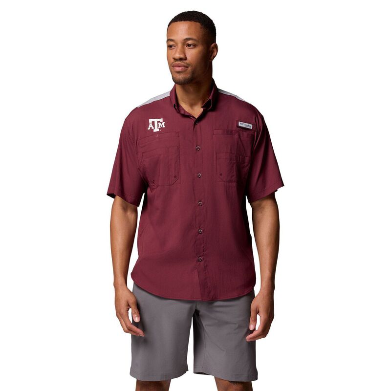 コロンビア レディース トップス プルオーバー 色つや立ちはだかる 落ち込む Men\u0027s Columbia Maroon Texas A\u0026M Aggies Tamiami Colorblock Omni-Shade Button-Down Shirtam Red 赤いこと