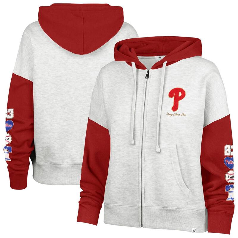 フォーティセブンブランド レディース トップス プルオーバー パーカー 47 Brand Women\u0027s \u002747 x Stoney Clover Lane Heather Gray/Red Philadelphia Phillies Color Block Full-Zip Hoodie Phl Grey 薄墨色