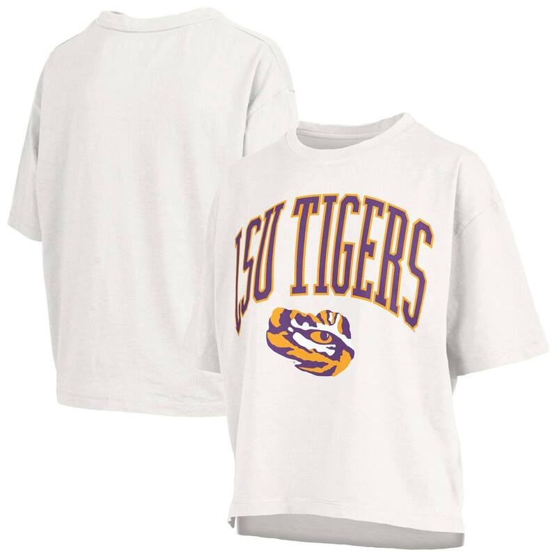 押し付けるボックス席 レディース トップス プルオーバー 足し加える大きさ Women\u0027s Pressbox White LSU Tigers Plusize Nelson Motley Crew Oversized Slub T-Shirt Lsu White 白いこと