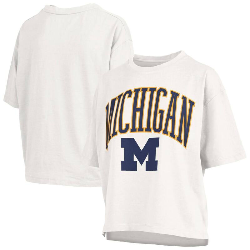 押し付けるボックス席 レディース トップス プルオーバー つけ加える大きさ Women\u0027s Pressbox White Michigan Wolverines Plusize Nelson Motley Crew Oversized Slub T-Shirt Mic White 白いこと