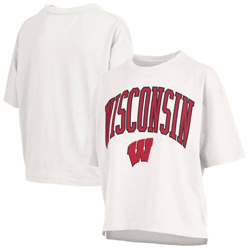 押しつけるボックス席 レディース トップス ティーシャツ 足し加える大いさ Women\u0027s Pressbox White Wisconsin Badgers Plusize Nelson Motley Crew Oversized Slub T-Shirt Wis White 白いこと