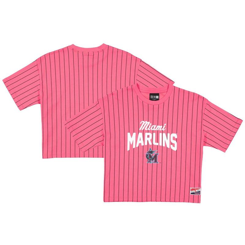 ニュー内鰓 レディース トップス ティーシャツ Women\u0027s New Era Pink Miami Marlins 2025 City Connect Pinstripe T-Shirt Mrl Pink さくら色