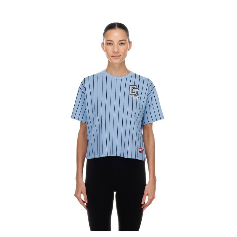 ニュー内鰓 レディース トップス ティーシャツ メッシュ Women\u0027s New Era Light Blue Washingtonationals City Connecthrowback Meshback Pinstripe Boxy T-Shirt Nat Light 青碧