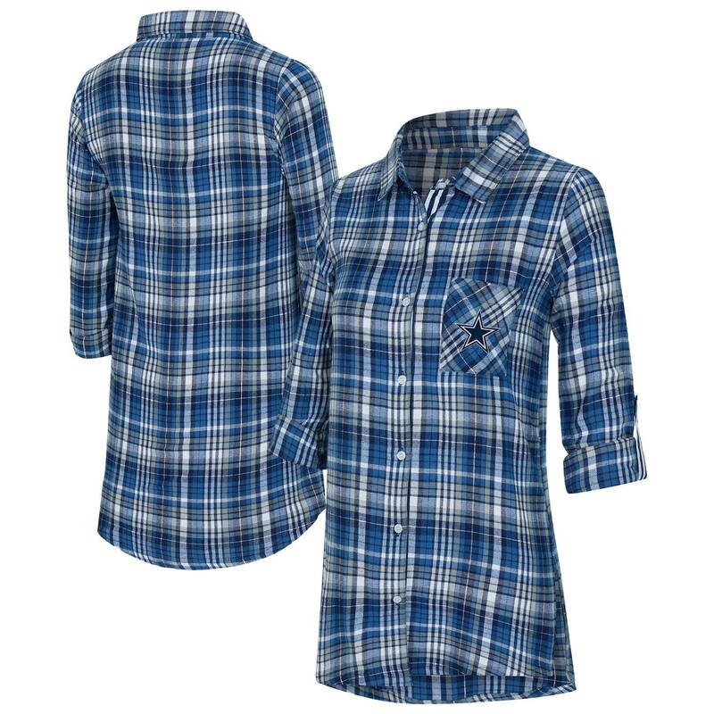 アンブランデッド レディース アンダー御召しもの ナイト爵御召しもの ティーシャツ Unbranded Women\u0027s Conceptsport Navy Dallas Cowboys Laney Plaid Tri-Blend Full-Buttonightshirt Cow Navy 米国海軍