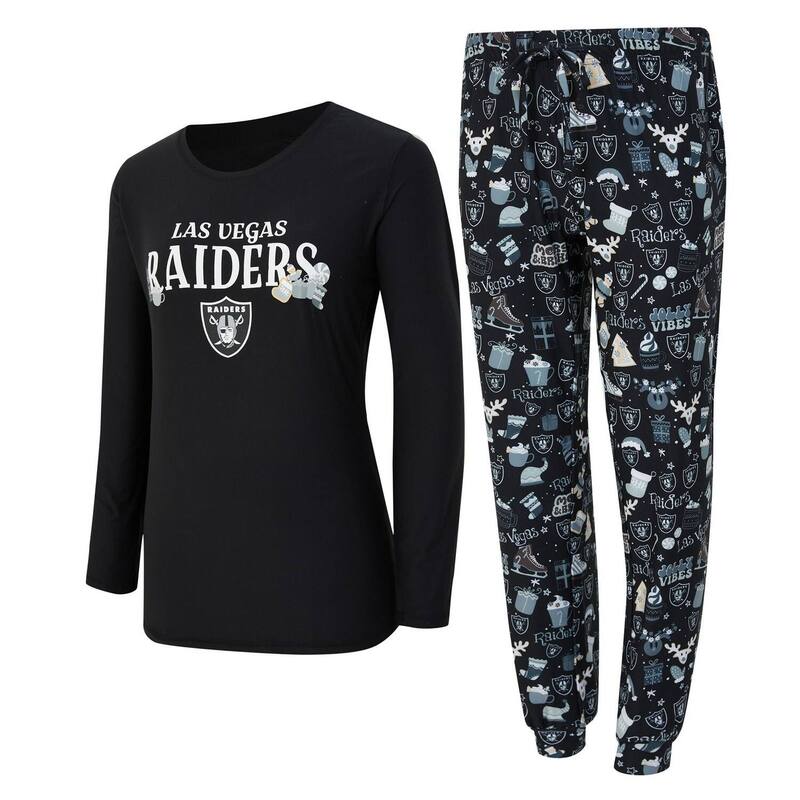 アンブランデッド レディース アンダーお召しもの ナイト爵お召しもの プルオーバー Unbranded Women\u0027s Conceptsport Black Las Vegas Raiders Chesnut Long Sleeve T-Shirt and Pant Sleep Set Lvr Black 黒いこと
