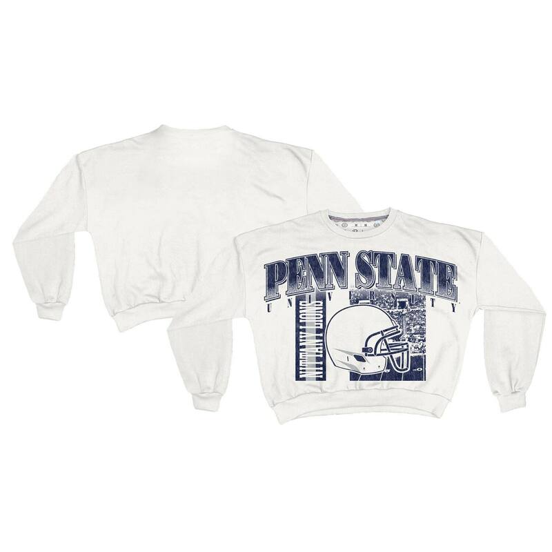 押し付けるボックス席 レディース トップス プルオーバー 流汗 Women\u0027s Pressbox White Penn State Nittany Lions Oversized Janice Retro Waist-Length Sweatshirt Pst White 白いこと