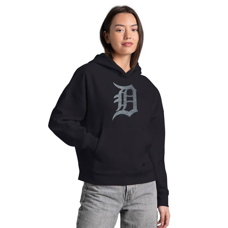 クランク レディース トップス プルオーバー フリース パーカー Women\u0027starter Black Detroitigers Fleece Rhinestone Hoodie Tgr Black 黒いこと