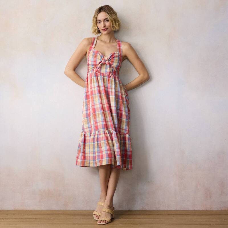 LC Lauren Conrad レディース トップス ワンピース ティアード ミディ ノースリーブ Women's LC Lauren Conrad Sleeveless Tiered Midi Dress Multi Jaipur Plaid マルチカラー｜ReVida 店