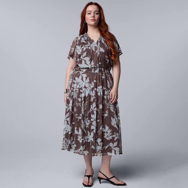 ヴェラウォン レディース トップス 衣裳 つけ加える大きさ マキシ Plusize Simply Vera Wang Flowy Maxi Dress Brn Blue Bloom Floral 青碧