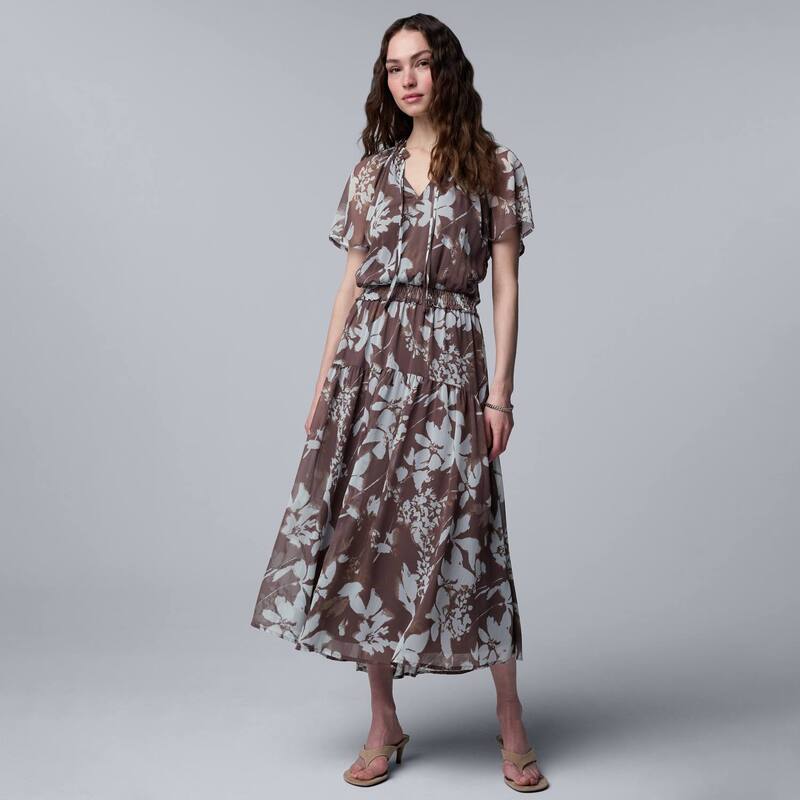 ヴェラウォン レディース トップス 衣裳 マキシ Women\u0027simply Vera Wang Flowy Maxi Dress Brn Blue Bloom Floral 青碧