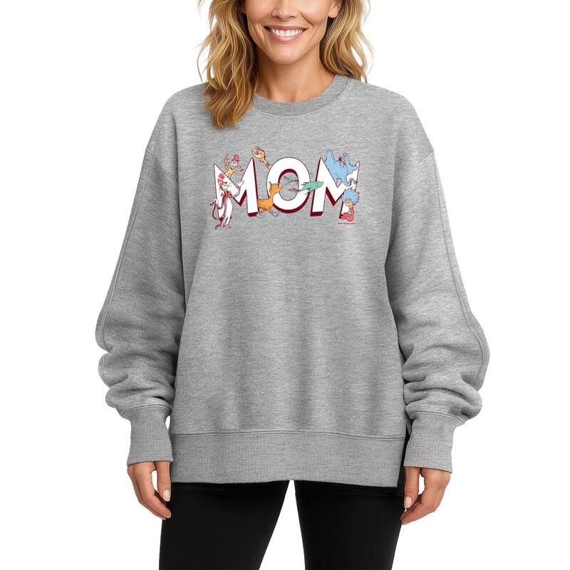 アニメ文字記号 レディース トップス ティーシャツ 汗水 フリース Licensed Character Women\u0027s Dr. Seuss Mom Oversized Fleece Oversized Fleece Crew Sweatshirt Athletic Heather ギョリュウモドキ