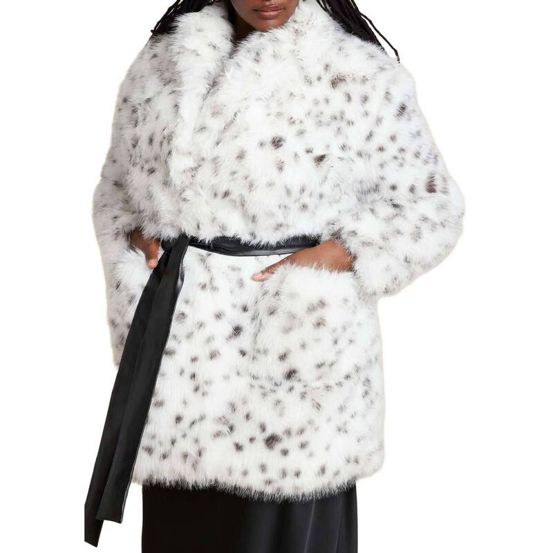 エロクイ レディース アウター 上衣・上衣 足し加える大きさ 厚地の外套 ELOQUII Women\u0027s Plusize Snow Leopard Belted Coat Snow Leopard 毛の荒物