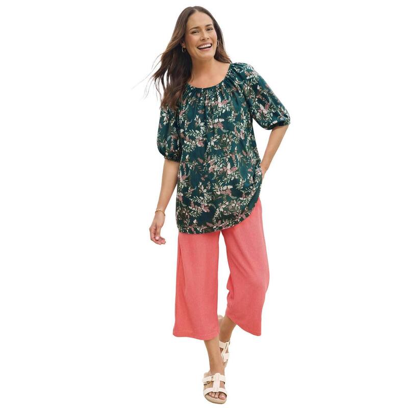 成人女性 ウィズはたご屋 レディース トップス プルオーバー 足し加える大きさ Woman Within Plusize Blouson Peasantunic Emerald Evening Bloom エメラルド