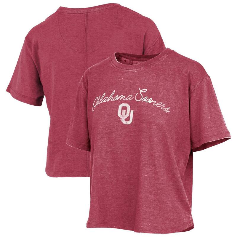 押しつけるボックス席 レディース トップス ティーシャツ ヴィンテージ ロゴタイプ Women\u0027s Pressbox Crimson Oklahoma Sooners Vintage Waist Length Script Over Logo T-Shirt Okl Red 赤いこと